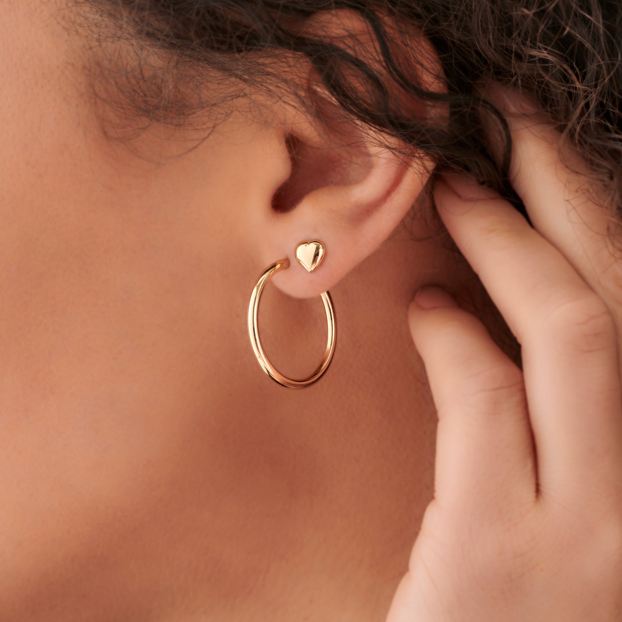 9ct Yellow Gold Puff Heart Stud Earring