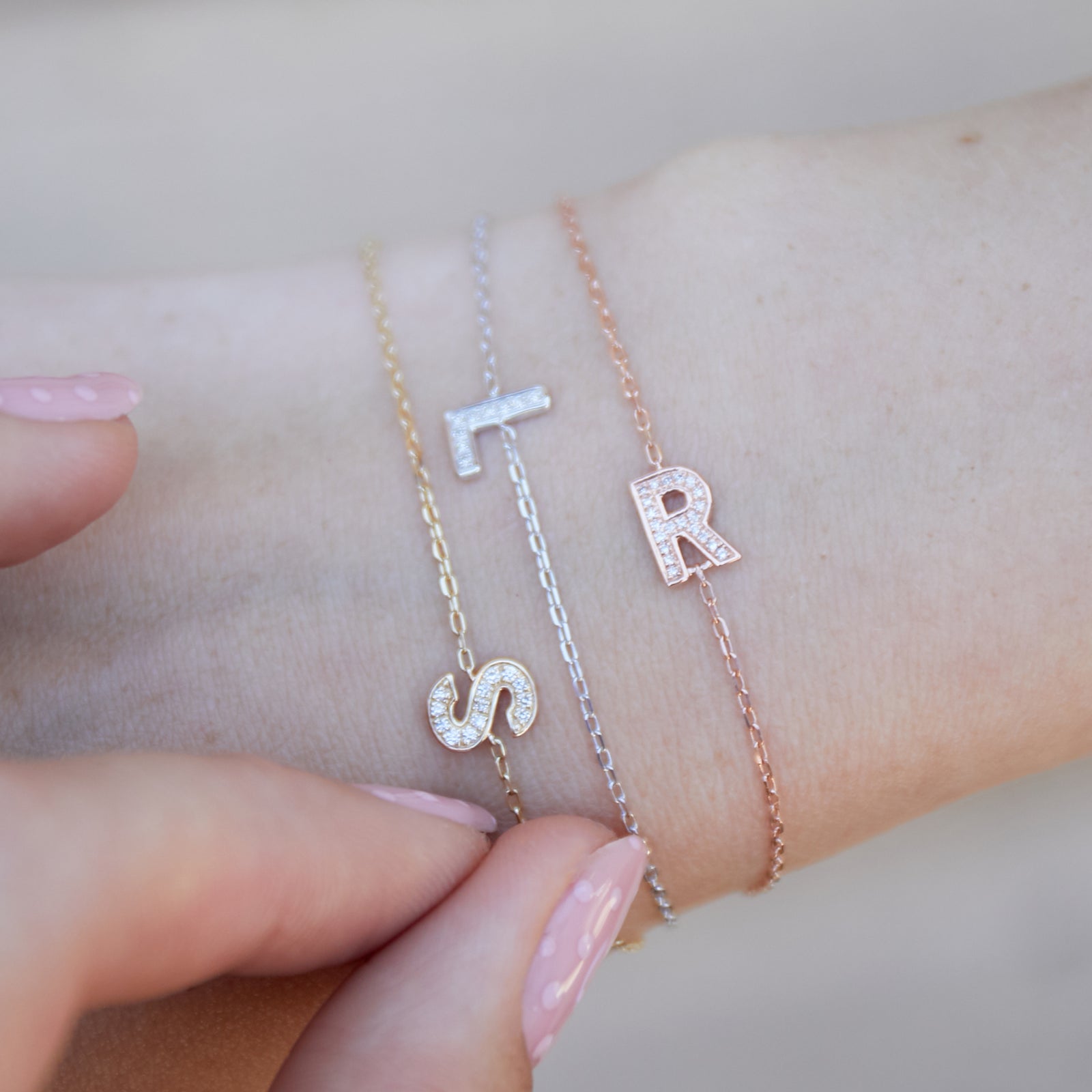 Diamond Initial S Yellow Gold Bracelet