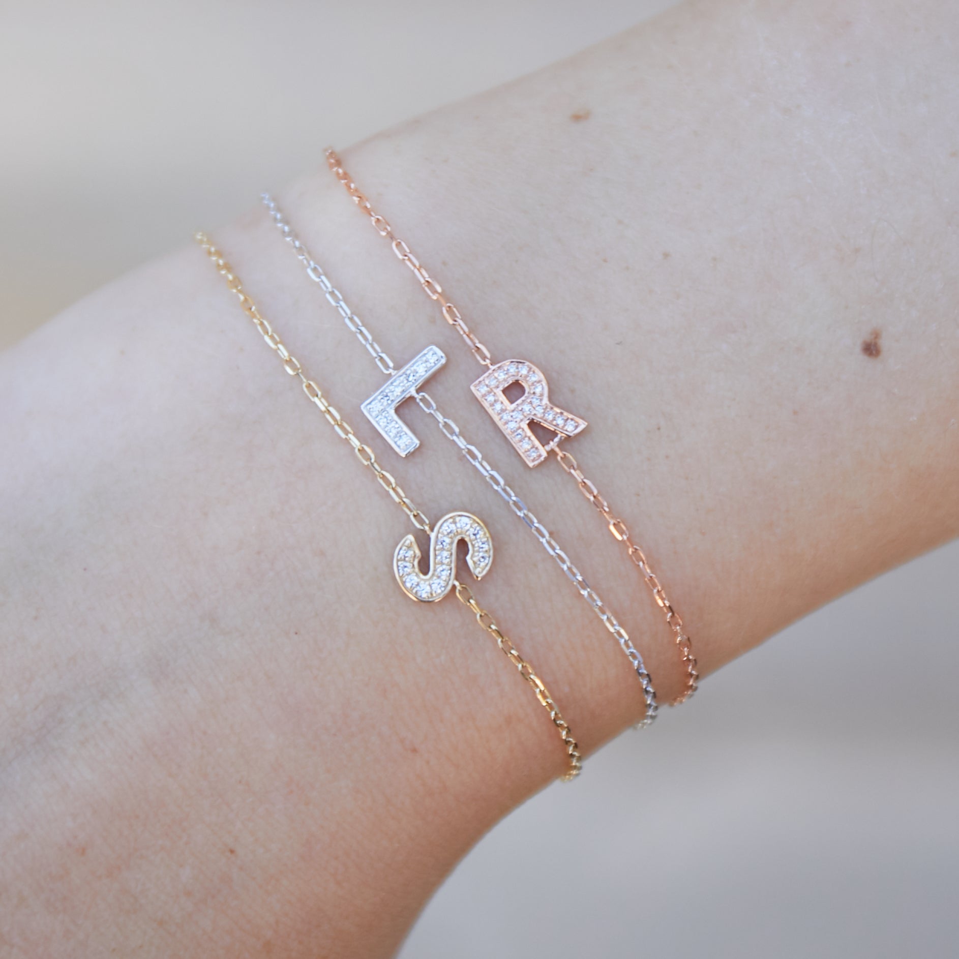 Diamond Initial L Yellow Gold Bracelet