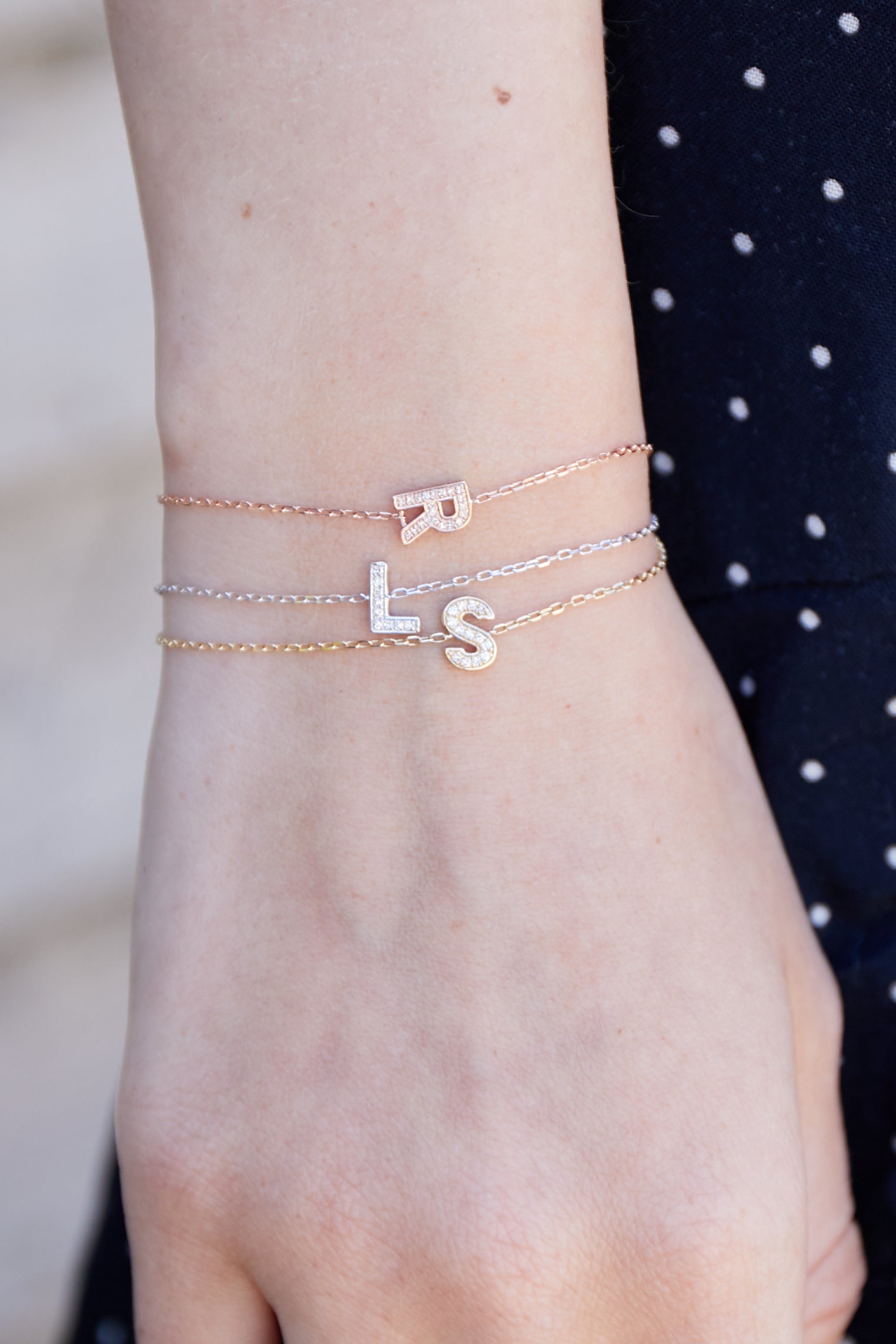 Diamond Initial L Rose Gold Bracelet