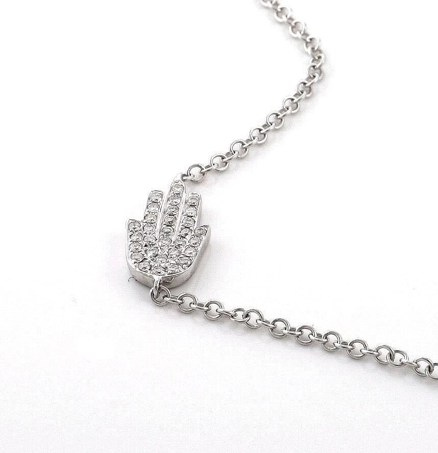 9ct White Gold and Diamond Hamsa Bracelet