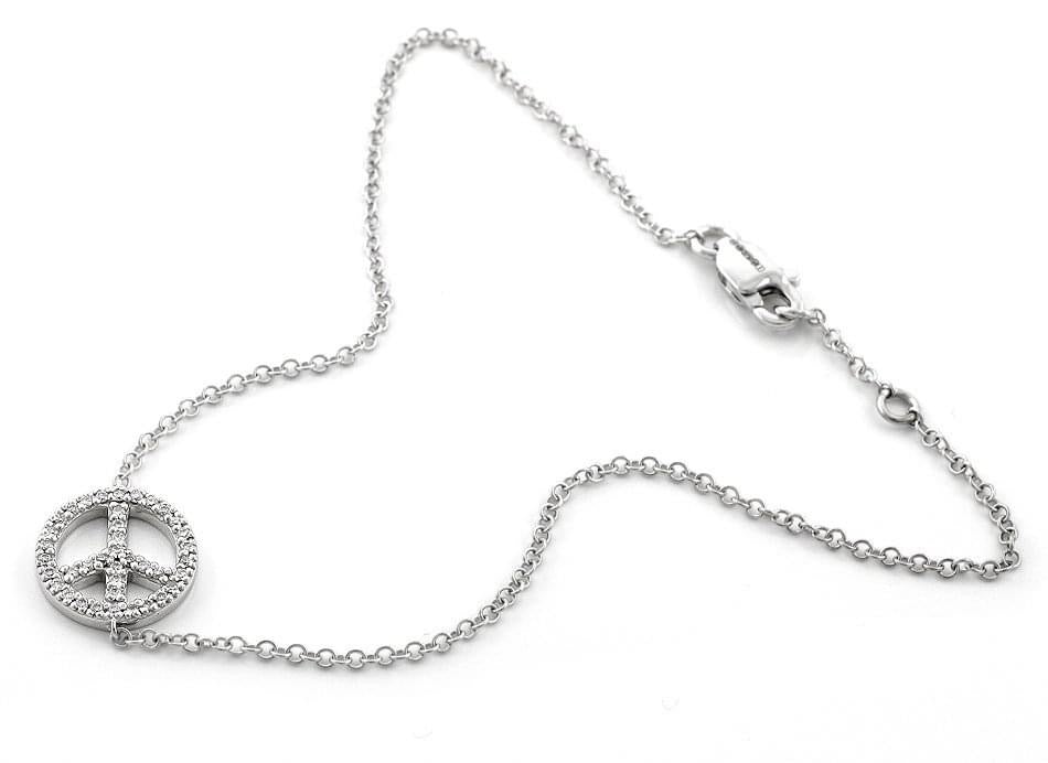 9ct White Gold Diamond Peace Sign Bracelet