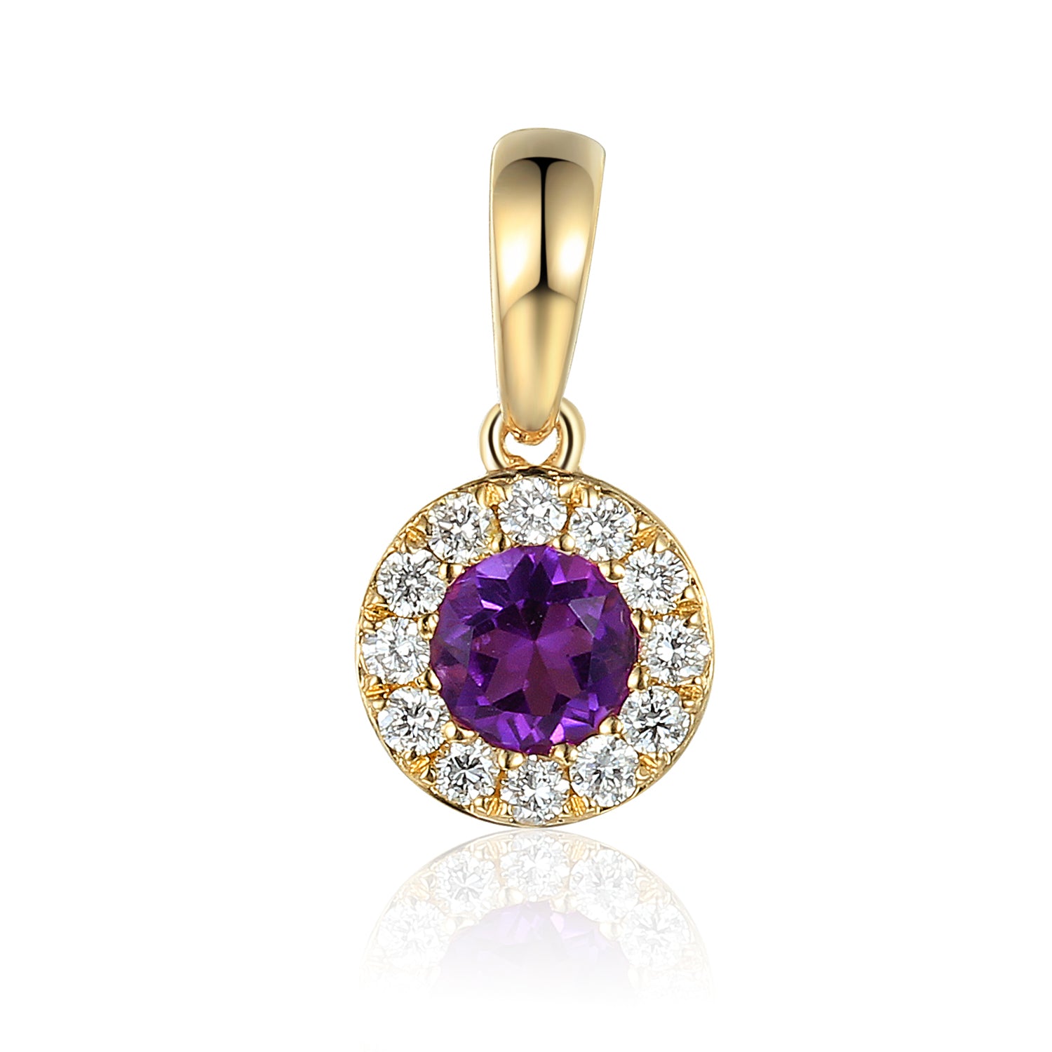 Amethyst & Diamond Necklace, February Birthstone Round Cluster 18ct White Gold