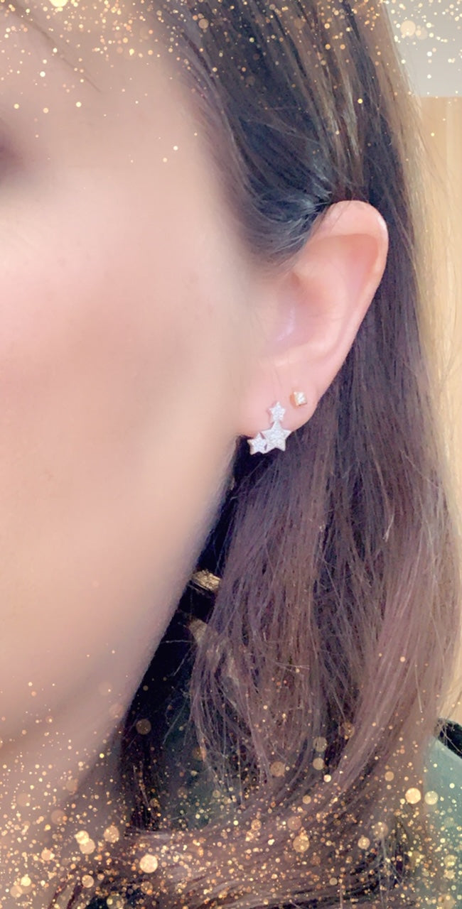 Silver Triple Star Crystal Stud