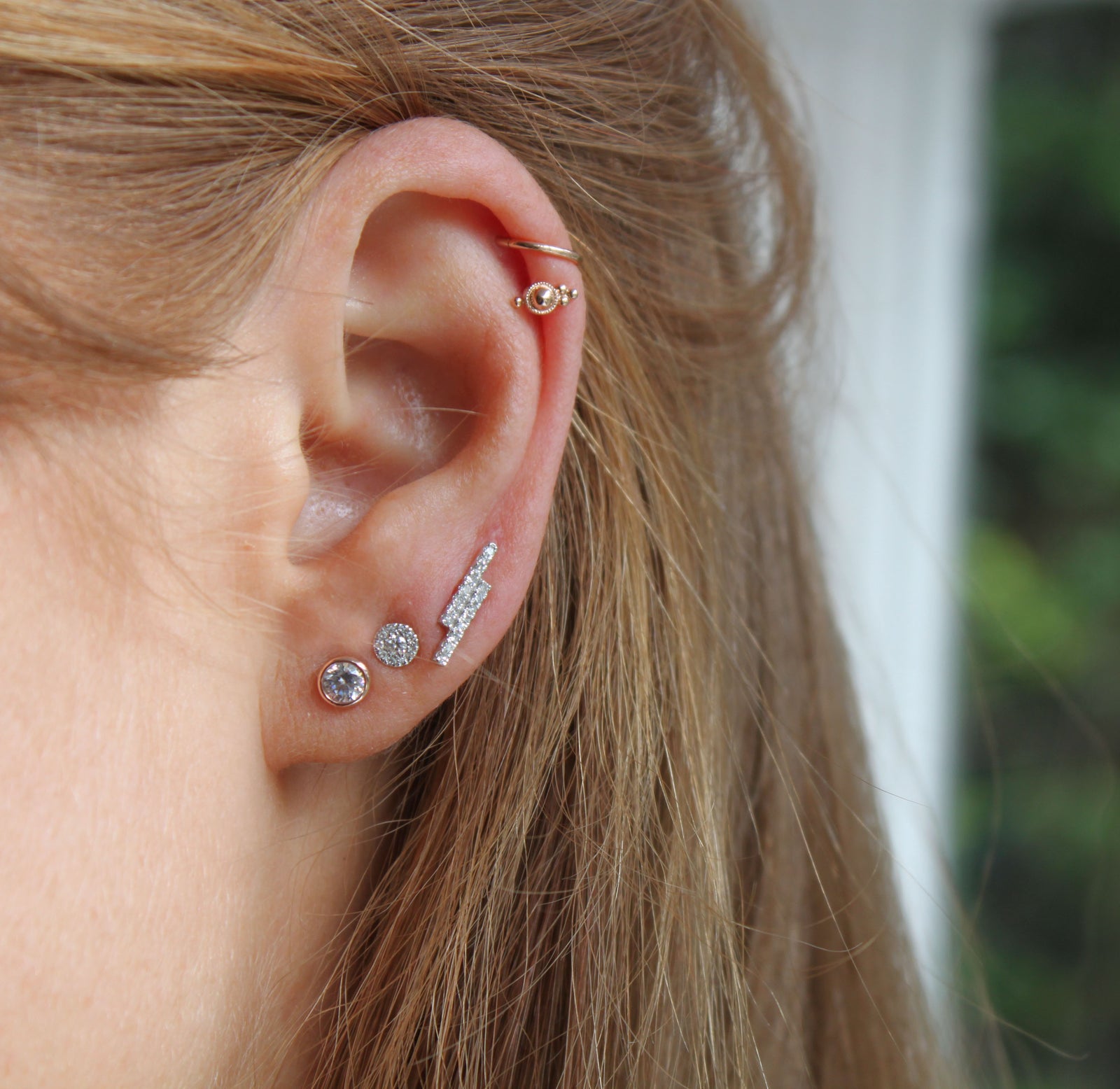 White Gold Small Pave Circle Stud Earring