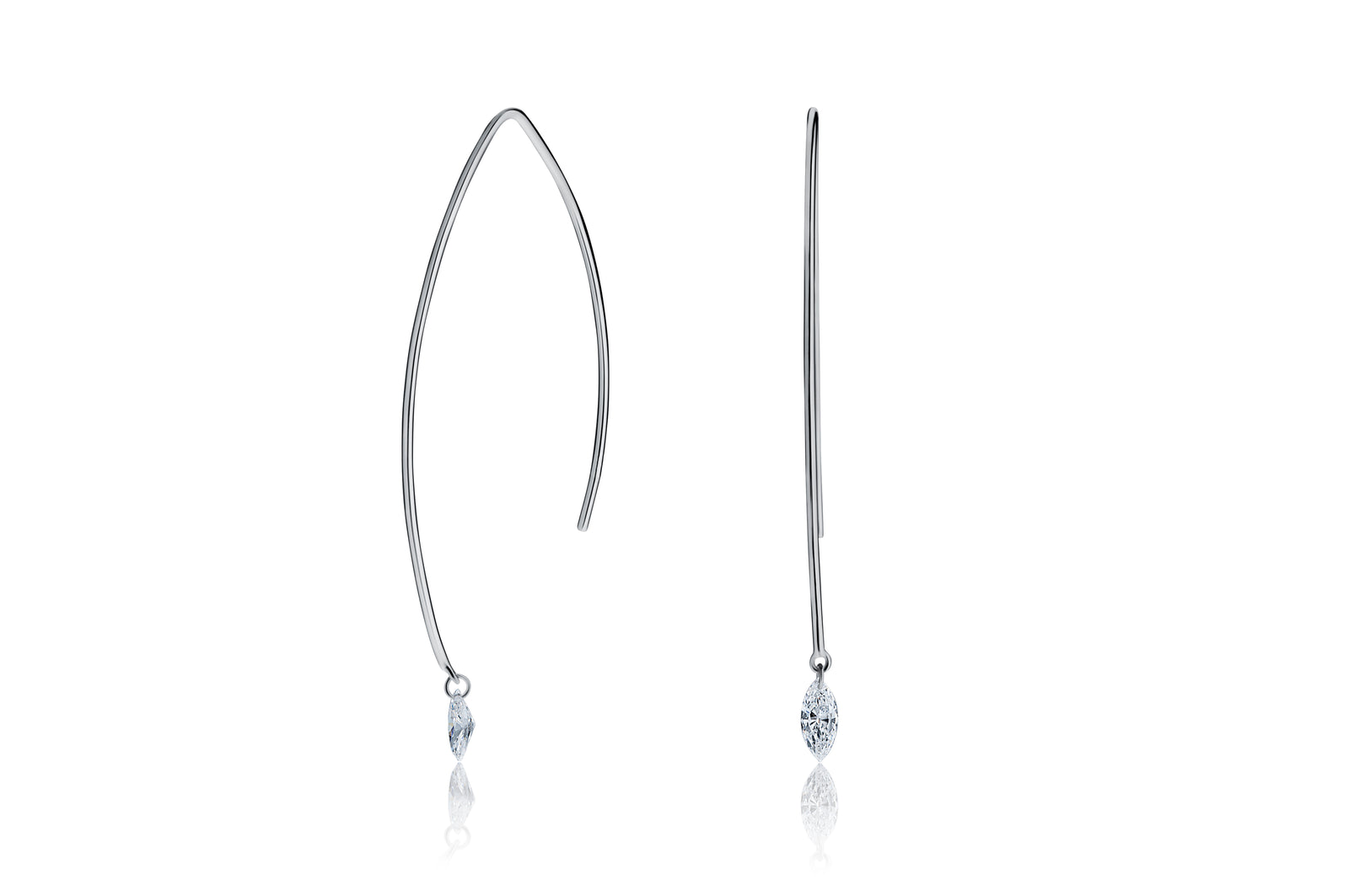 Marquise 18ct White Gold Long Drop Lustre Laser Drilled 0.32ct Diamonds Earrings