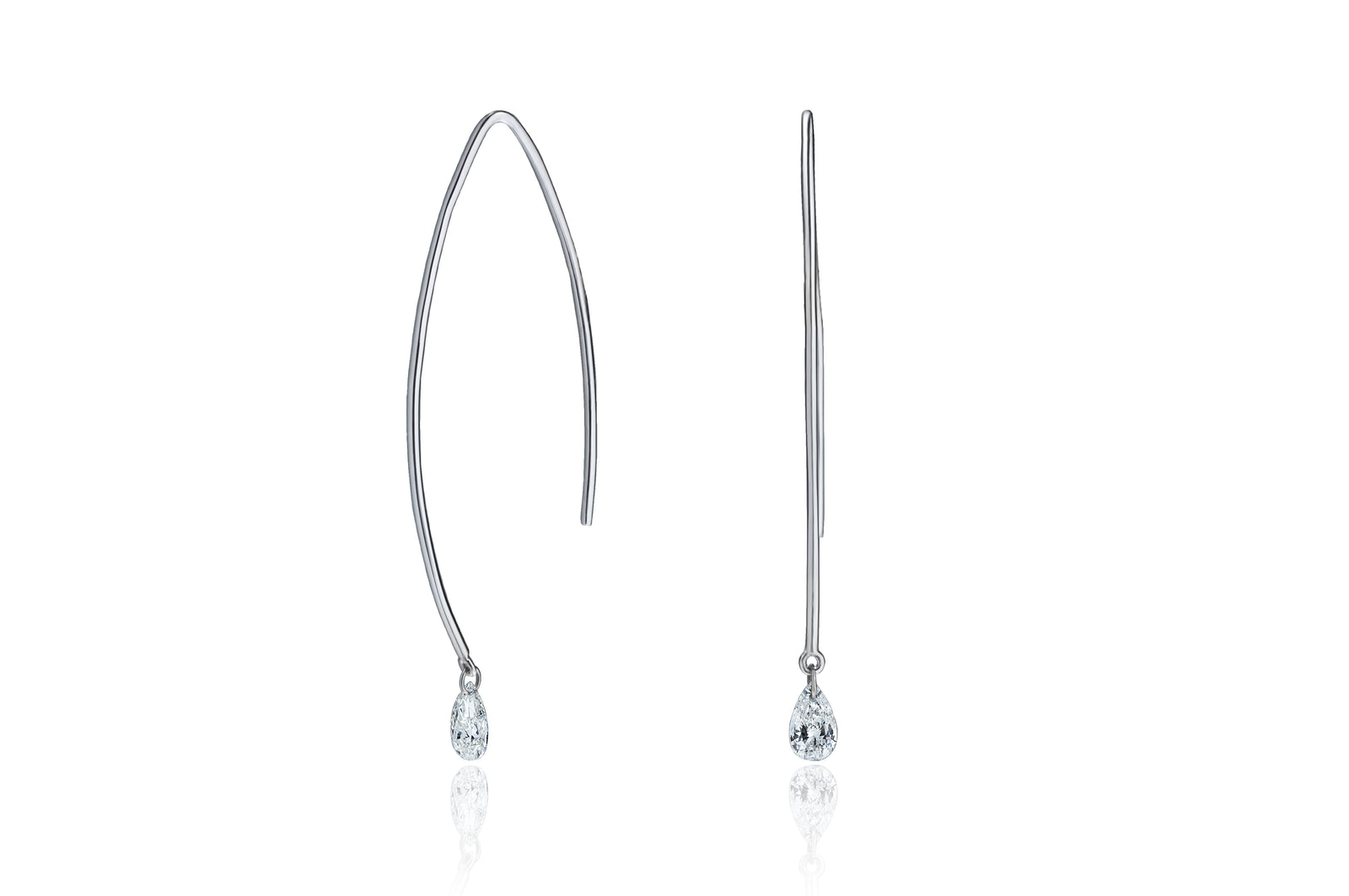 Pear Shape 18ct White Gold Long Lustre Drop Laser Drilled 0.32ct Diamonds Earrings