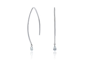 Pear Shape 18ct White Gold Long Lustre Drop Laser Drilled 0.32ct Diamonds Earrings