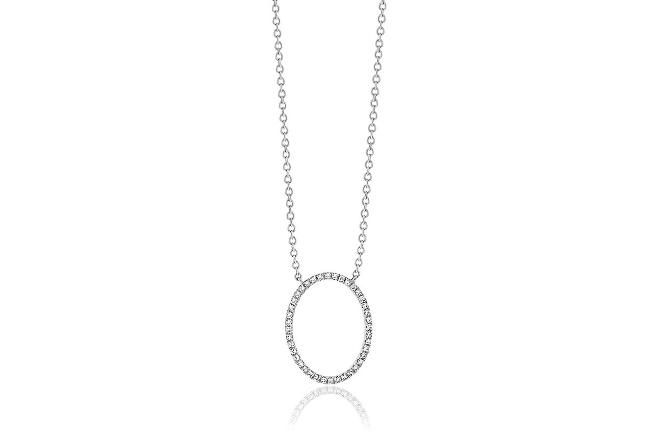 White Gold Diamond Set Open Oval Diamond Necklace