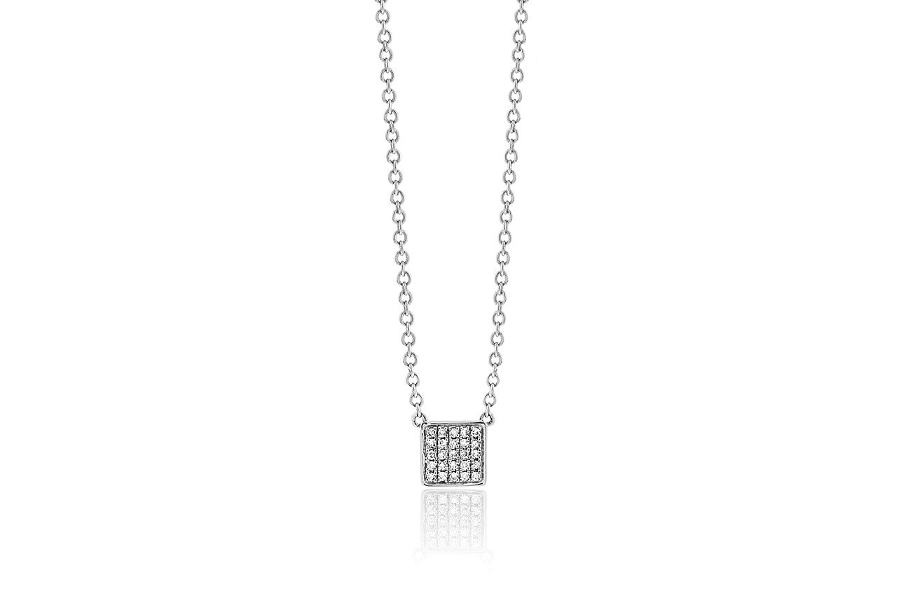 9ct White Gold Diamond Pave Square Geometric Necklace