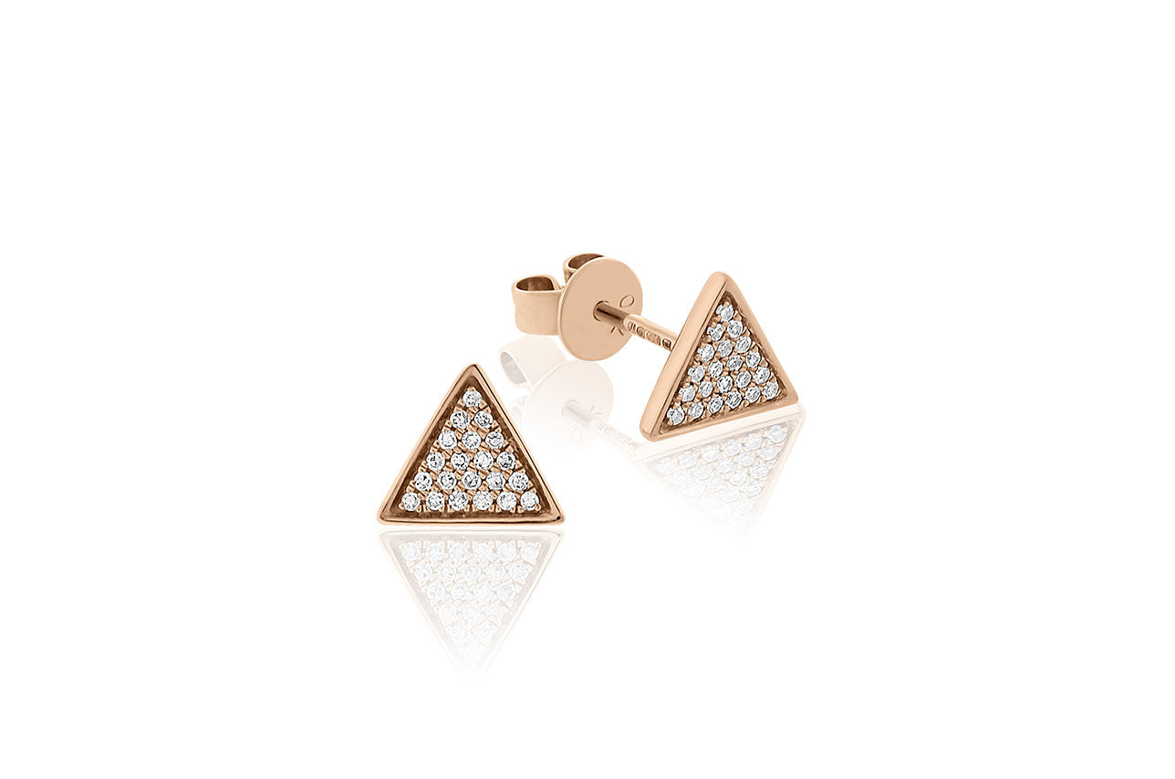9ct Yellow Gold Pave Triangle Diamond Stud Earrings