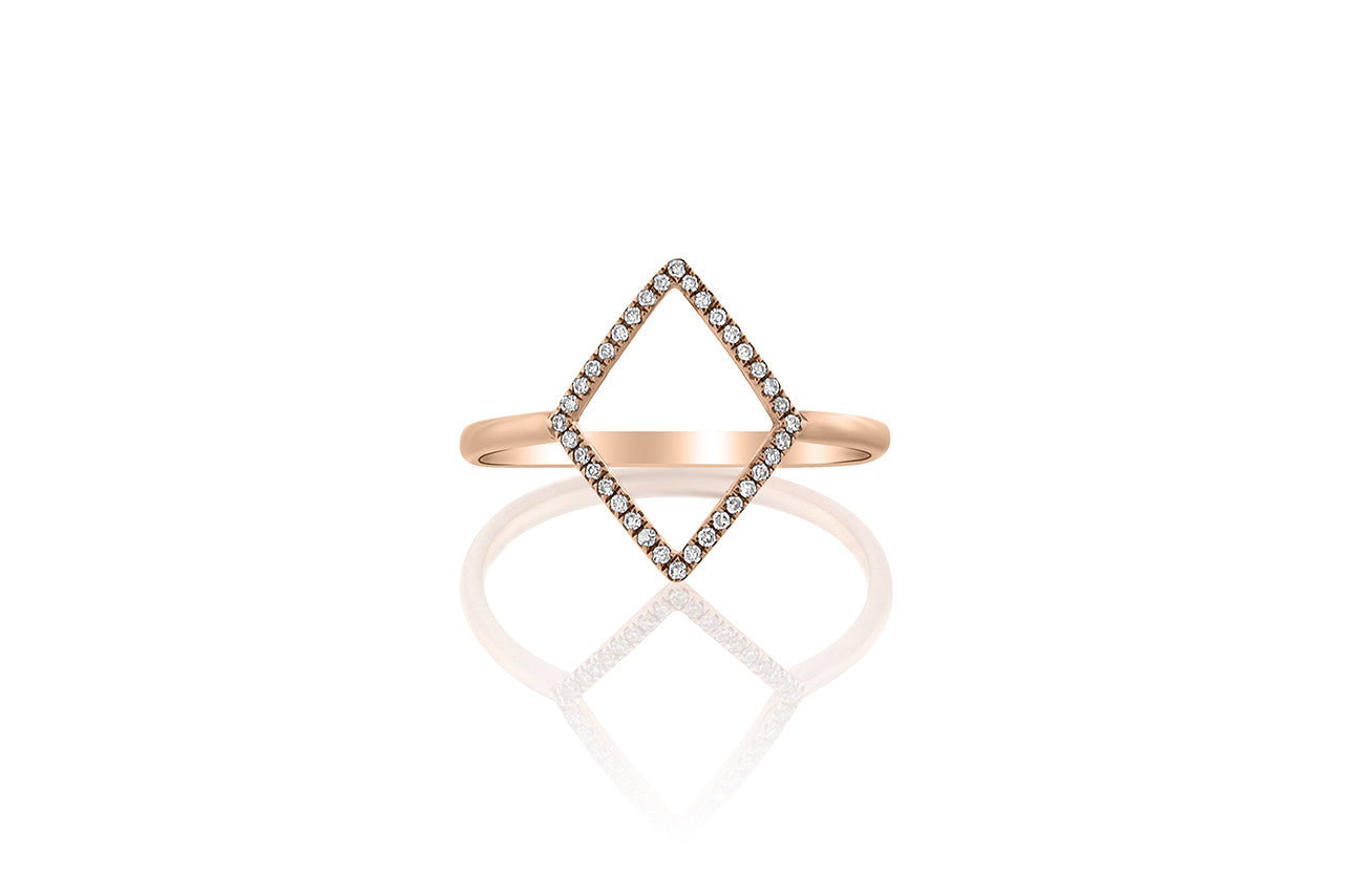 Gold Diamond Shape Pave Set Diamond Ring