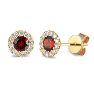 January Birthstone Garnet and Diamond Cluster 9ct gold studs