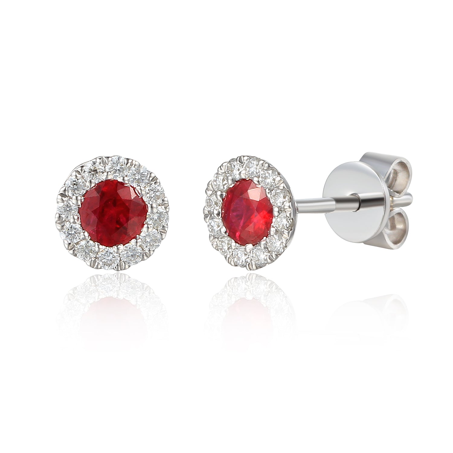 Ruby & Diamond Earrings, July Birthstone Round Cluster Stud