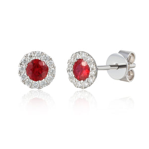 July Birthstone Ruby and Diamond Cluster gold studs