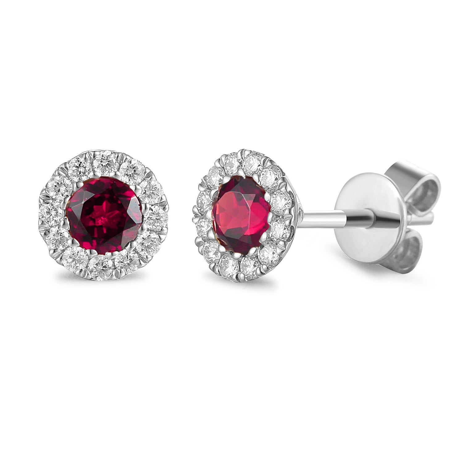 Ruby & Diamond Earrings, July Birthstone Round Cluster Stud