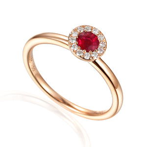 Ruby & Diamond Ring, July Birthstone Round Cluster
