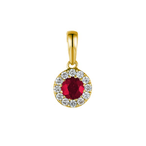 July Birthstone Ruby and Diamond Cluster 9ct Pendant Gold