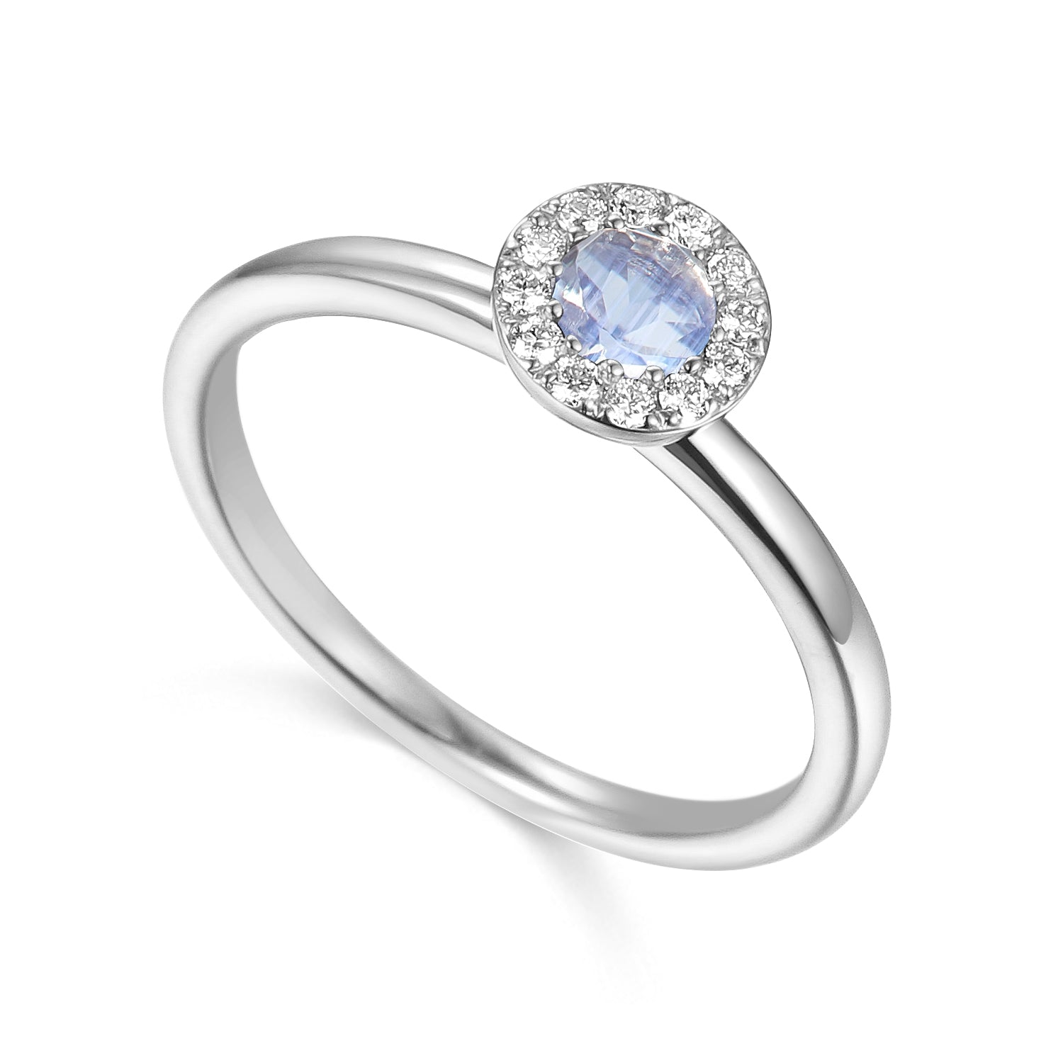 Moonstone & Diamond Ring, June Birthstone Round Cluster