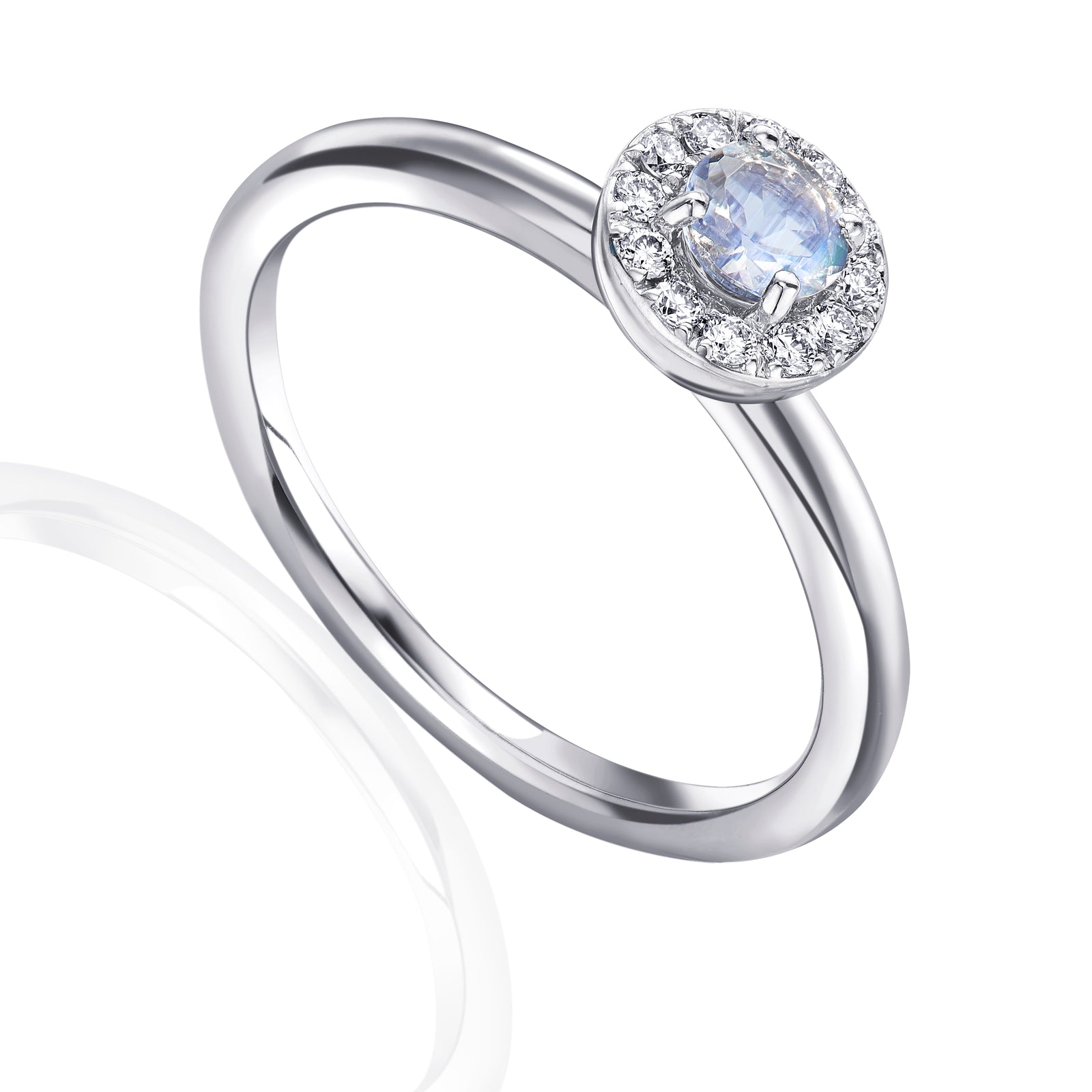Moonstone & Diamond Ring, June Birthstone Round Cluster