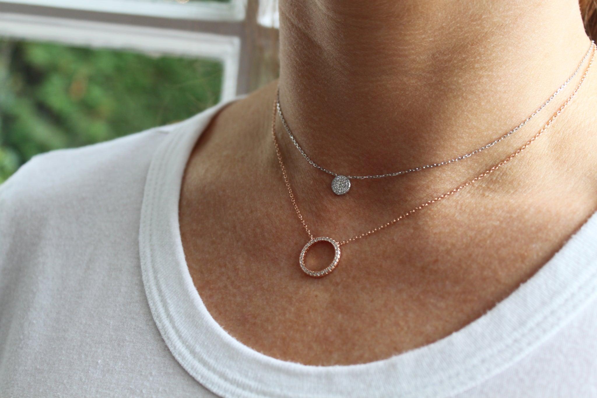 Rose gold round pendant necklace on sale