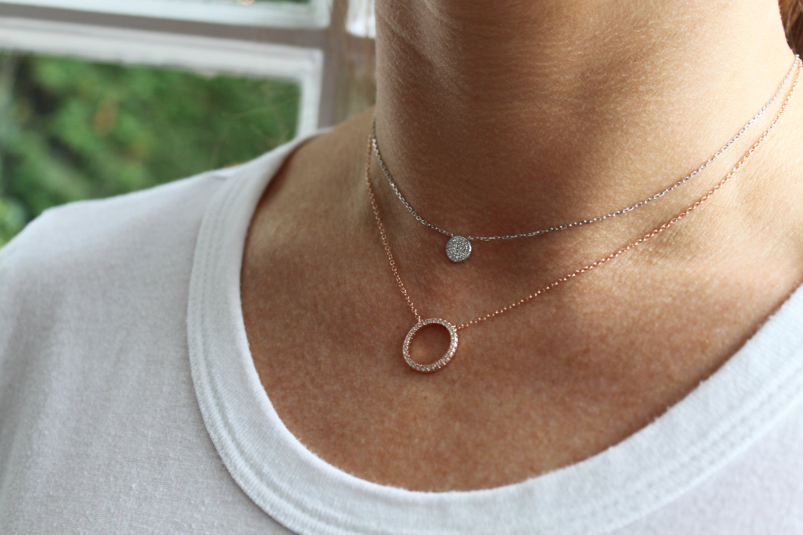 Medium Gold Open Circle Diamond Geometric Necklace