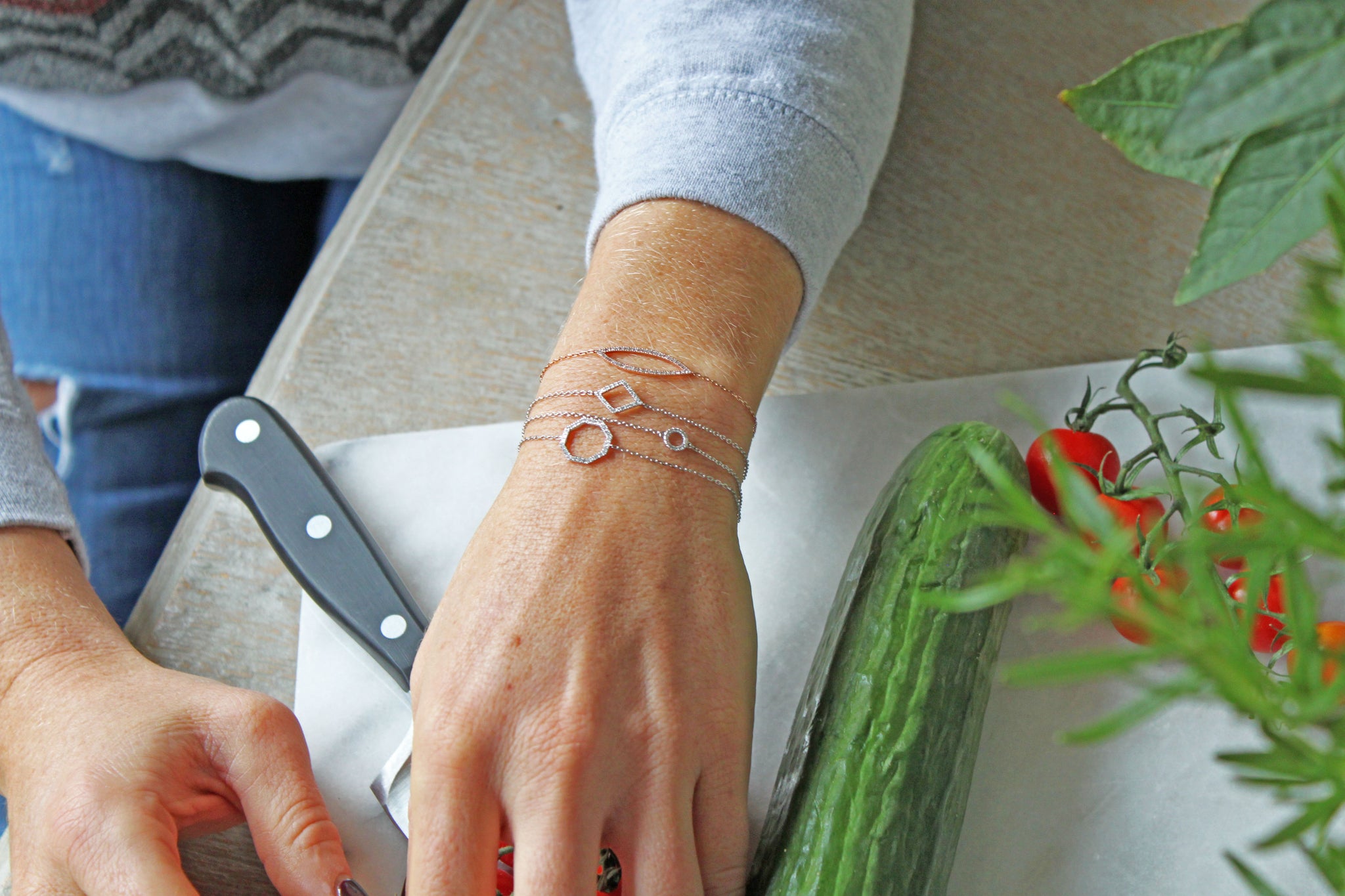 Diamond Set Octagon Geometric Bracelet