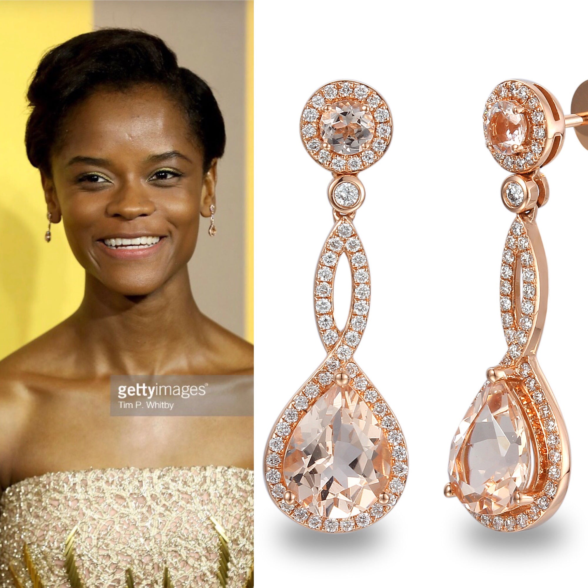 18ct Rose Gold Morganite and Diamond Twist Drop Earring