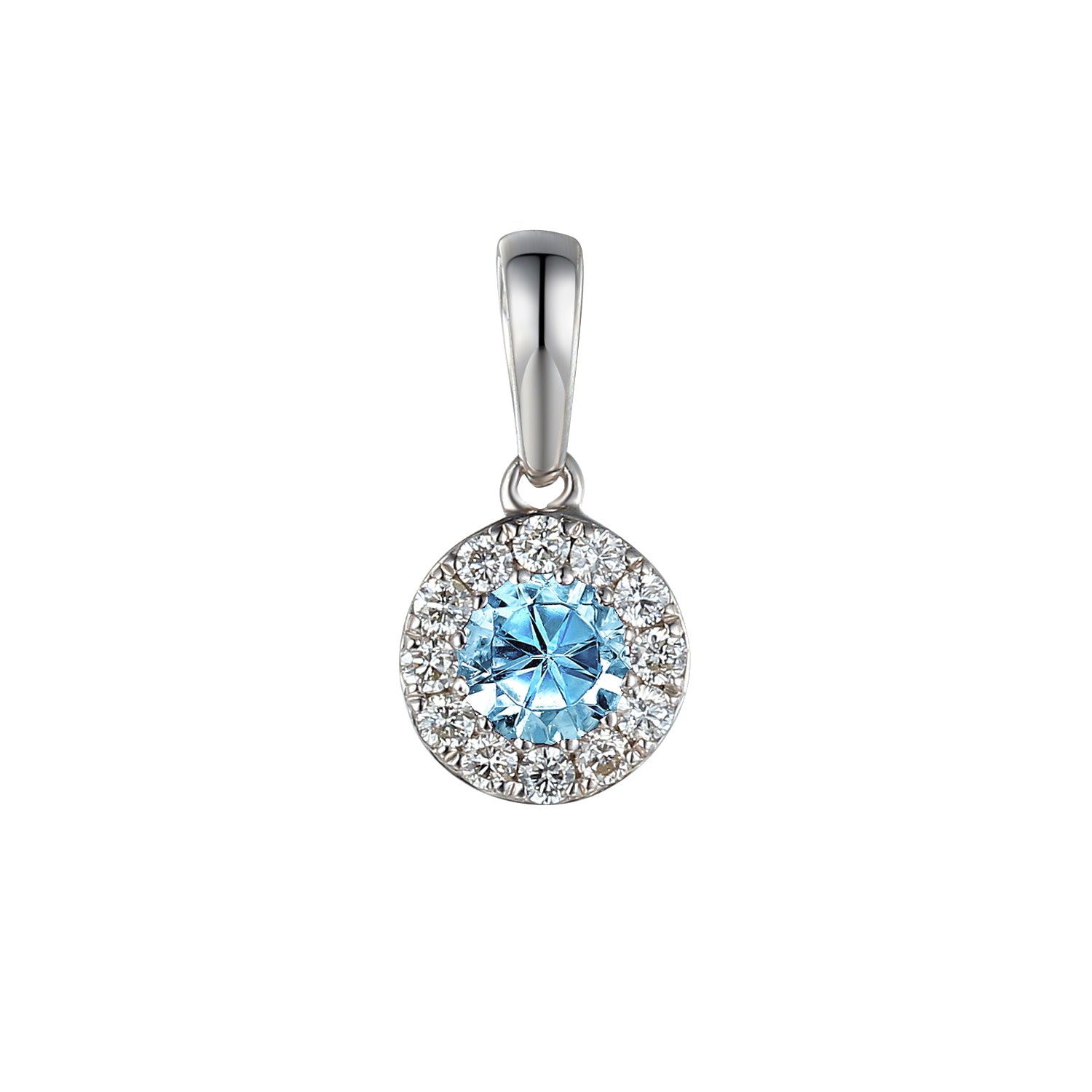 Aqua & Diamond Necklace, March Birthstone Round Cluster 9ct Gold