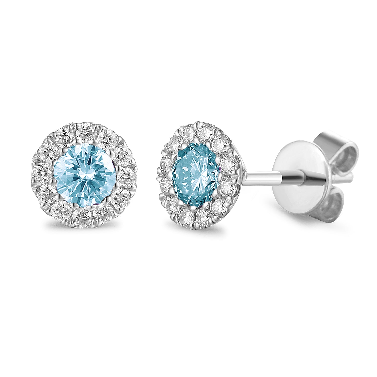 Aqua & Diamond Earrings, March Birthstone Round Cluster