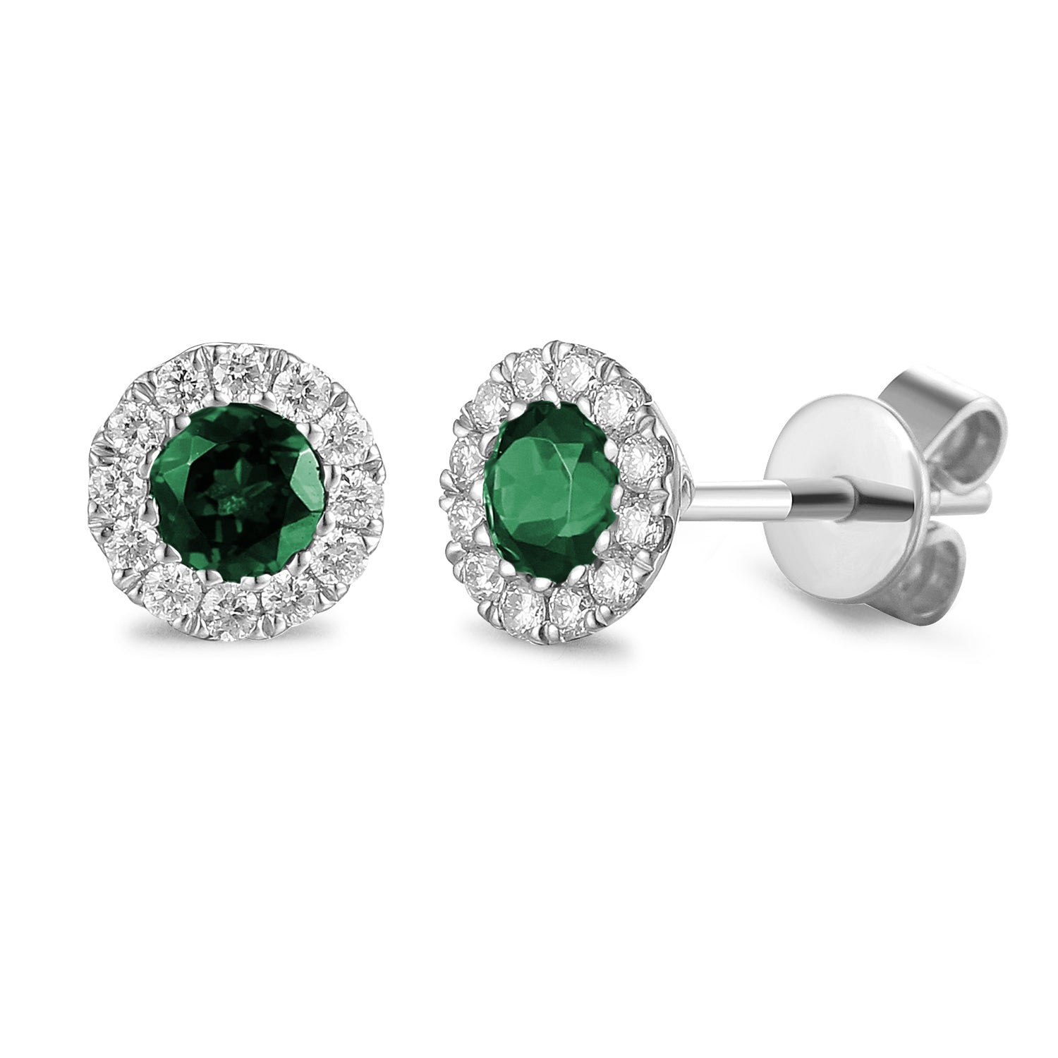 Emerald & Diamond Earrings, May Birthstone Round Cluster