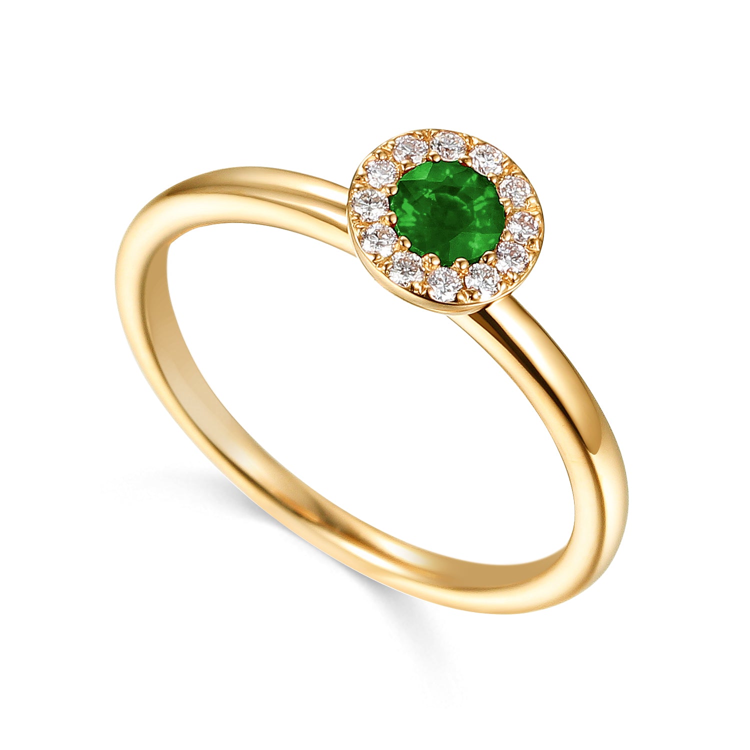 Emerald & Diamond Ring, May Birthstone Round Cluster