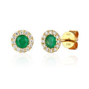 May Birthstone Emerald and Diamond Cluster gold studs