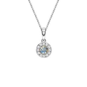 Moonstone & Diamond Necklace, June Birthstone Round Cluster