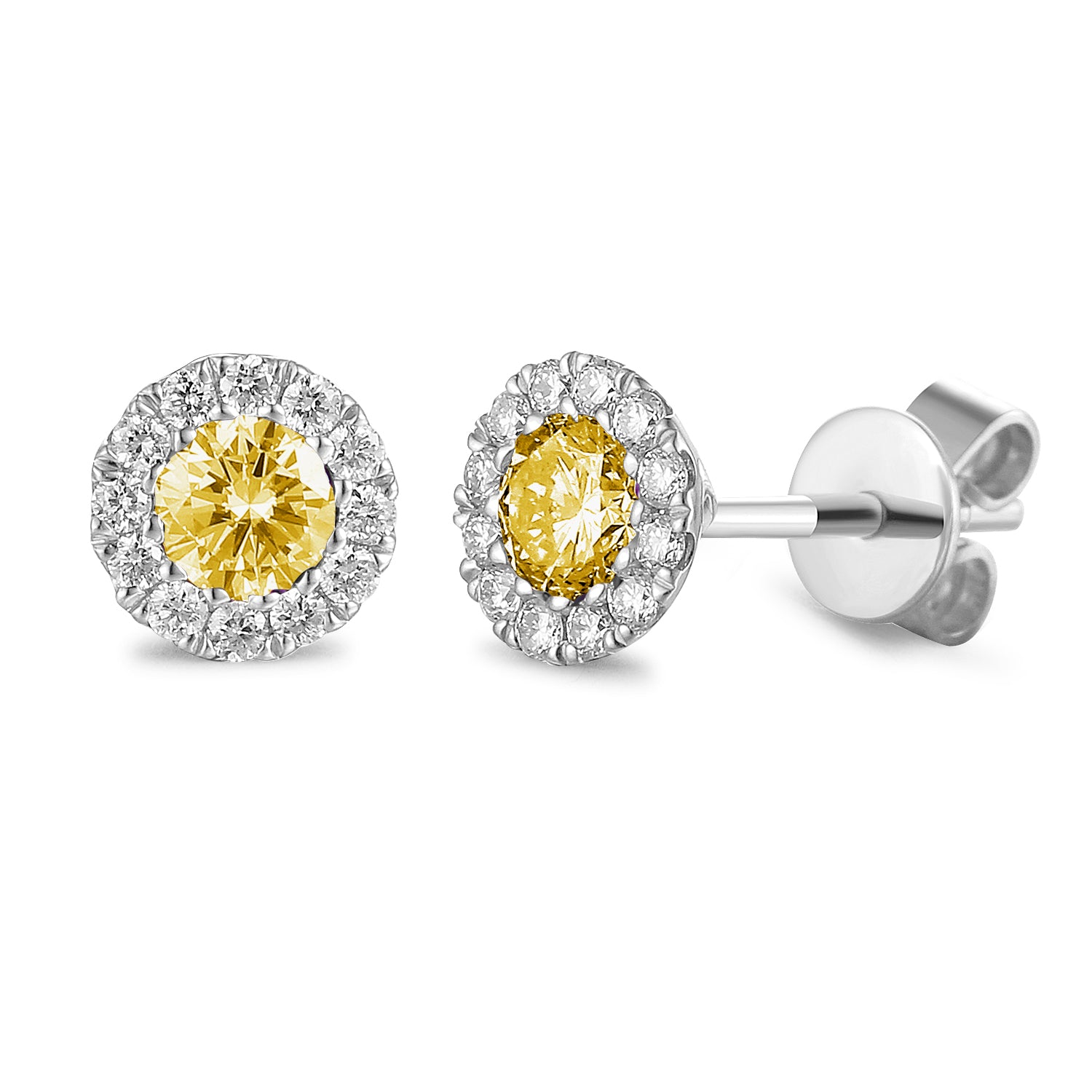 Citrine & Diamond Earrings, November Birthstone Round Cluster