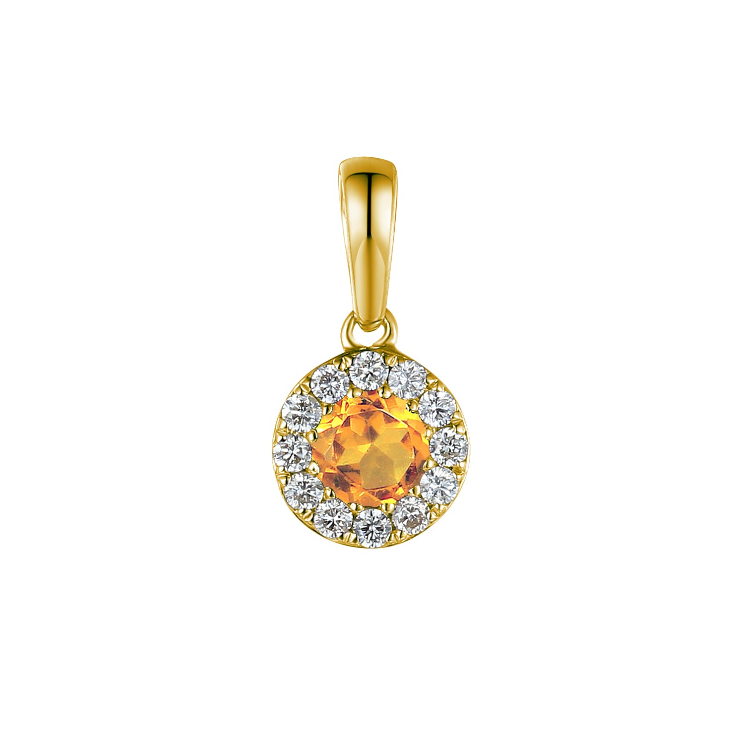 Citrine & Diamond Pendant, November Birthstone Cluster 18ct Gold Necklace