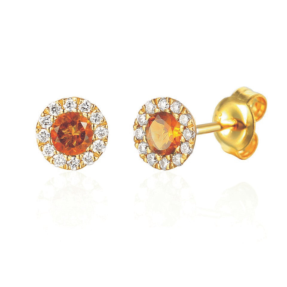 Citrine & Diamond Earrings, November Birthstone Round Cluster