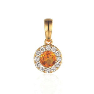 November Birthstone Citrine and Diamond Cluster Pendant 9ct Gold