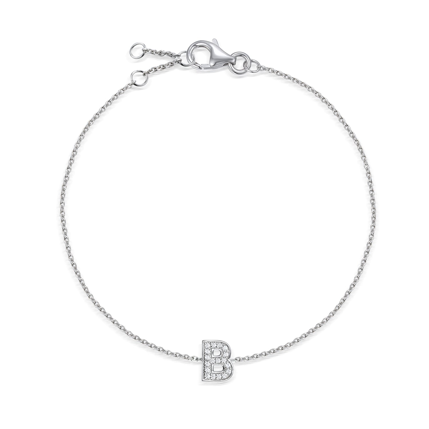 Diamond Initial B White Gold Bracelet