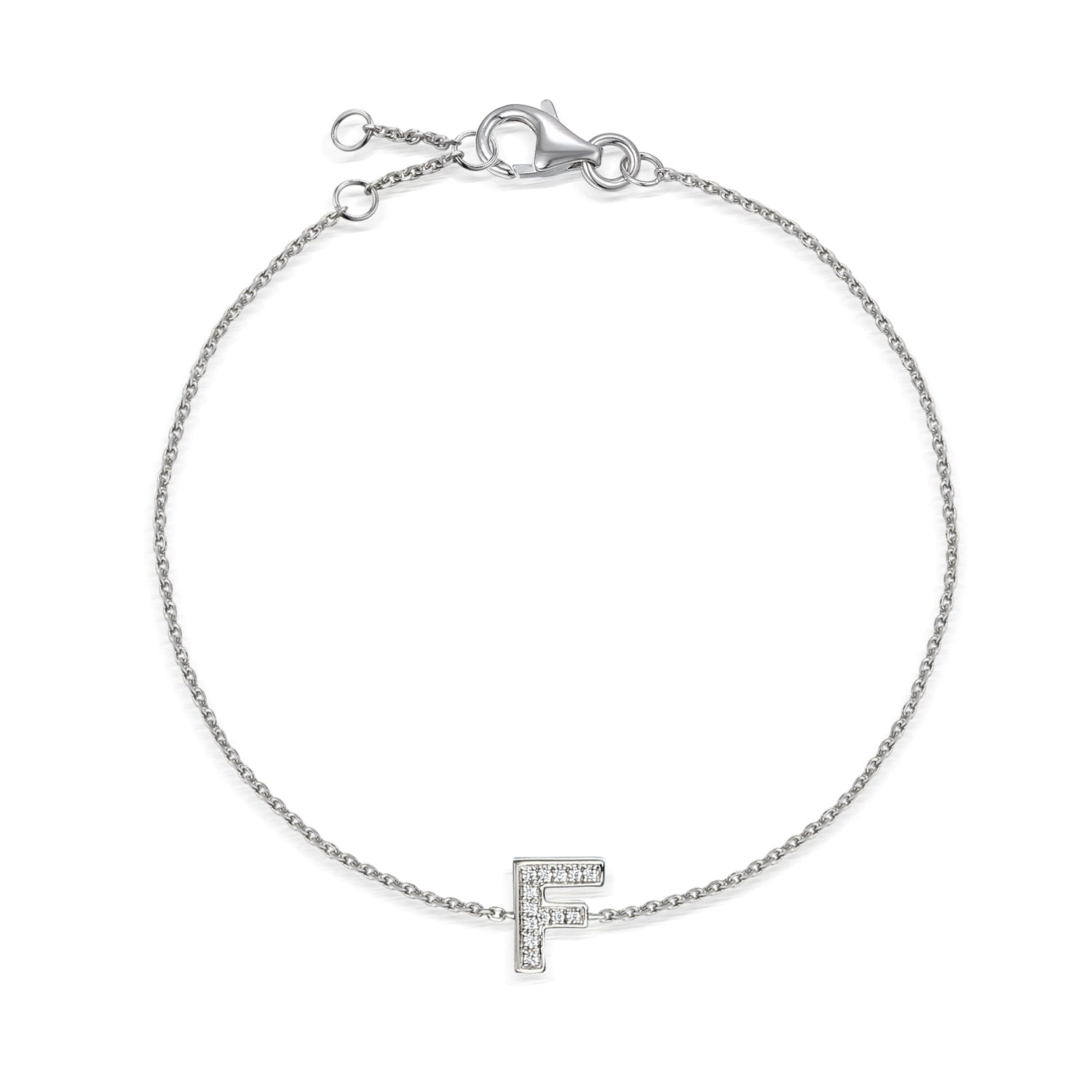 Diamond Initial F White Gold Bracelet