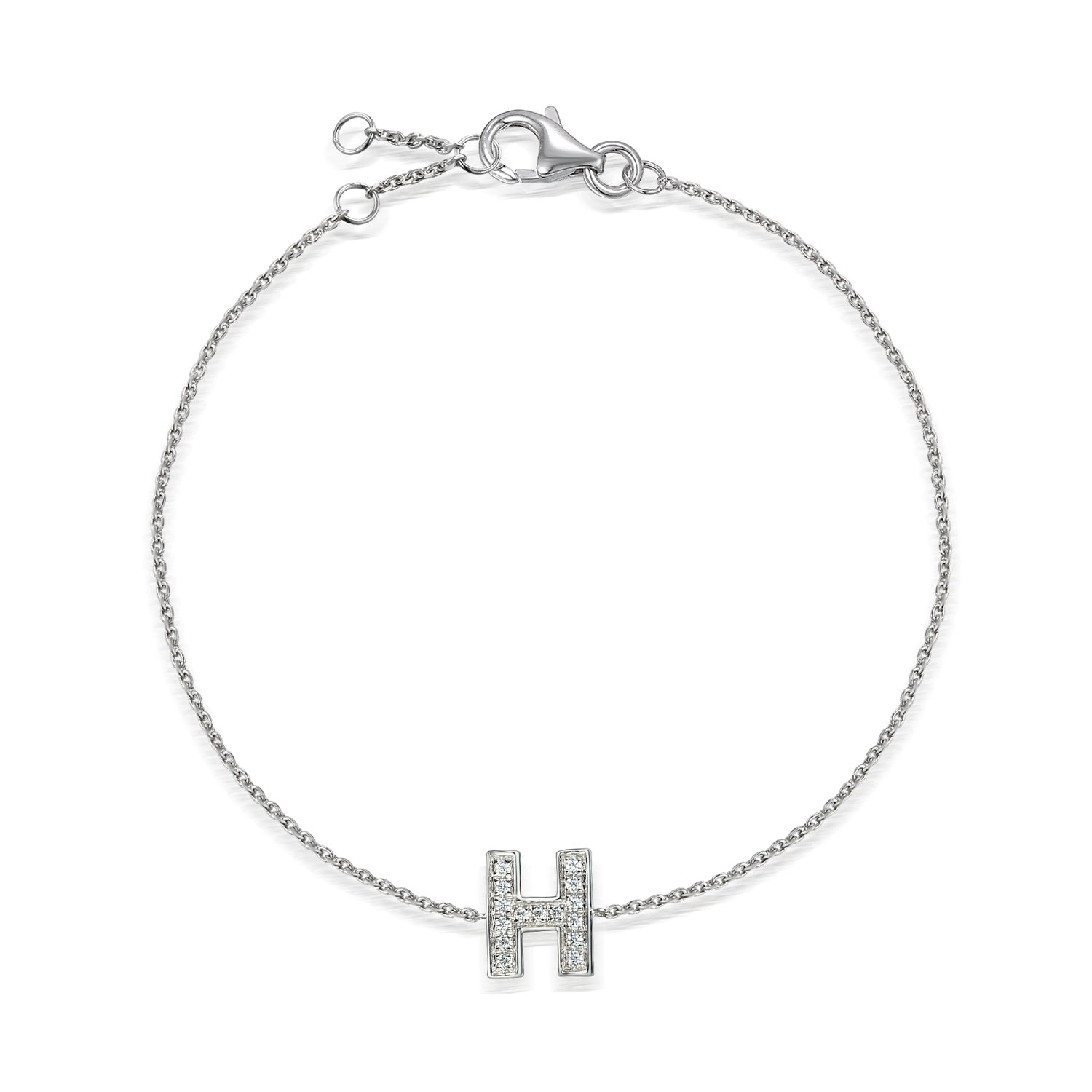 Diamond Initial H White Gold Bracelet