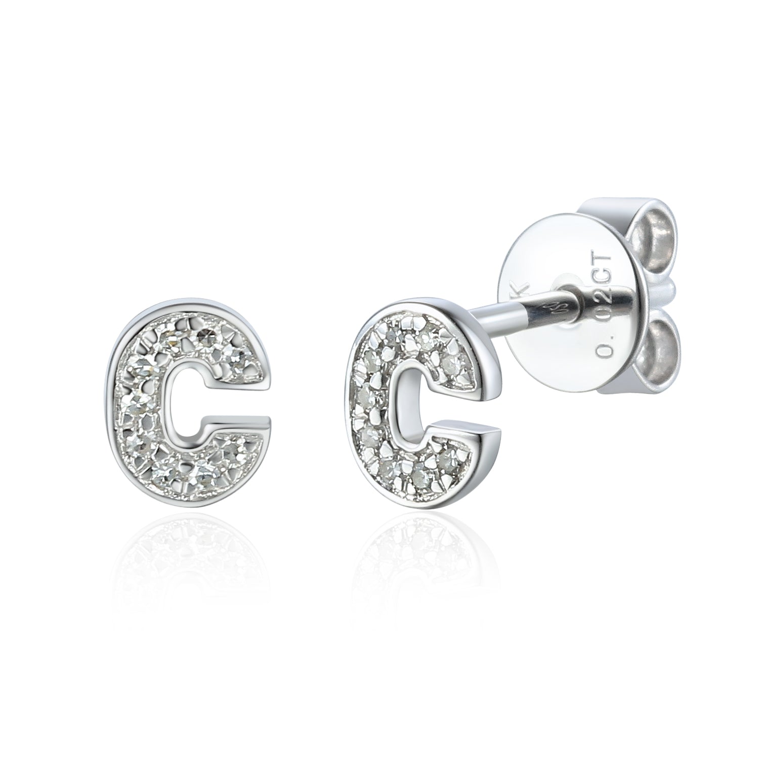 Diamond C Initial Single Stud 9ct White Gold