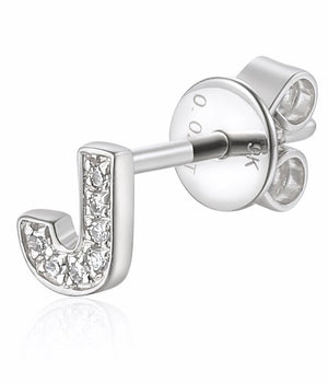 Diamond J Initial Single Stud 9ct White Gold