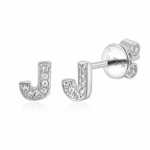 Diamond J Initial Single Stud 9ct White Gold