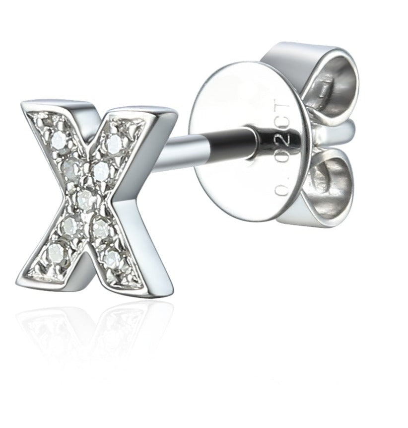 Diamond X Initial Single Stud 9ct White Gold