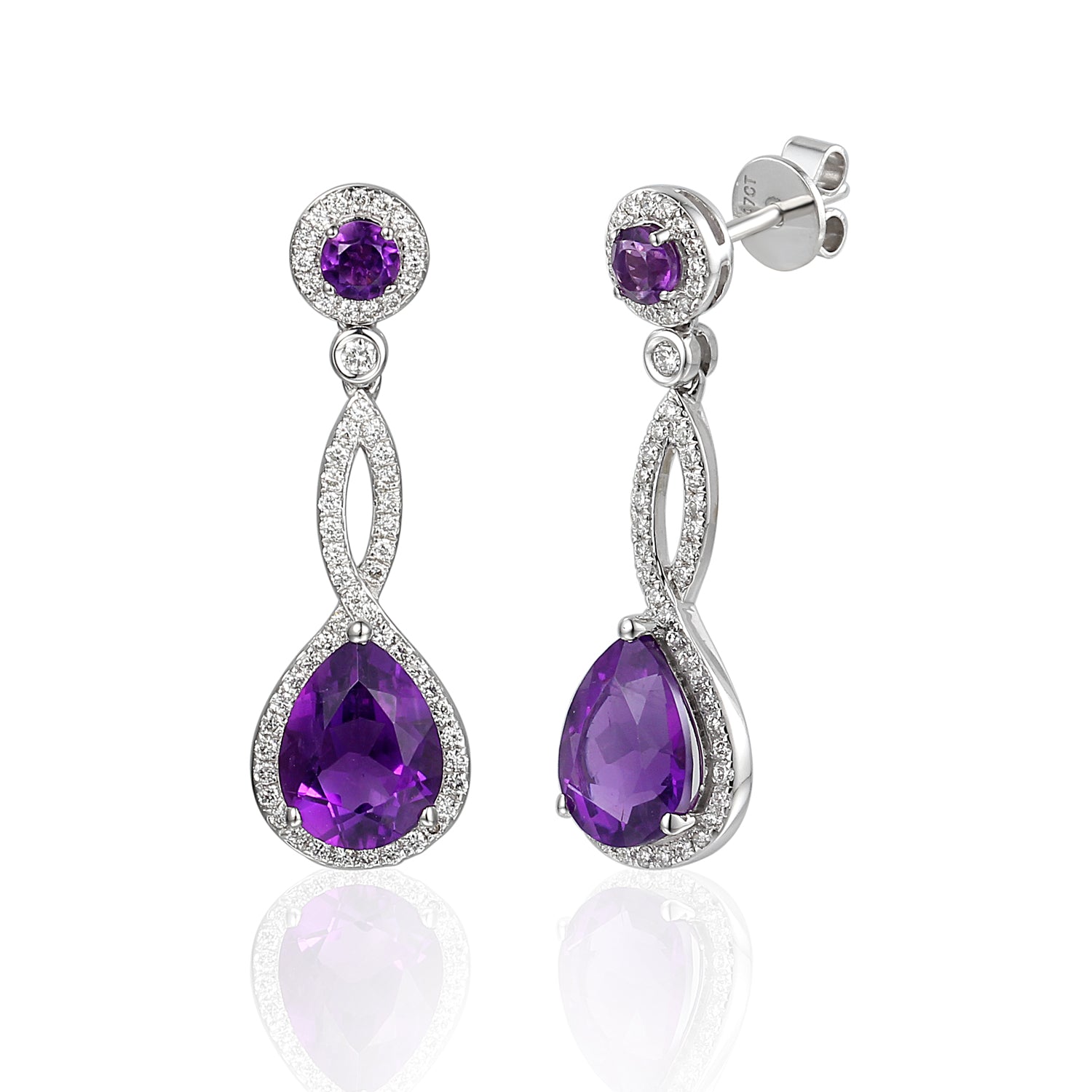 18ct White Gold Amethyst and Diamond Twist Drop Earring