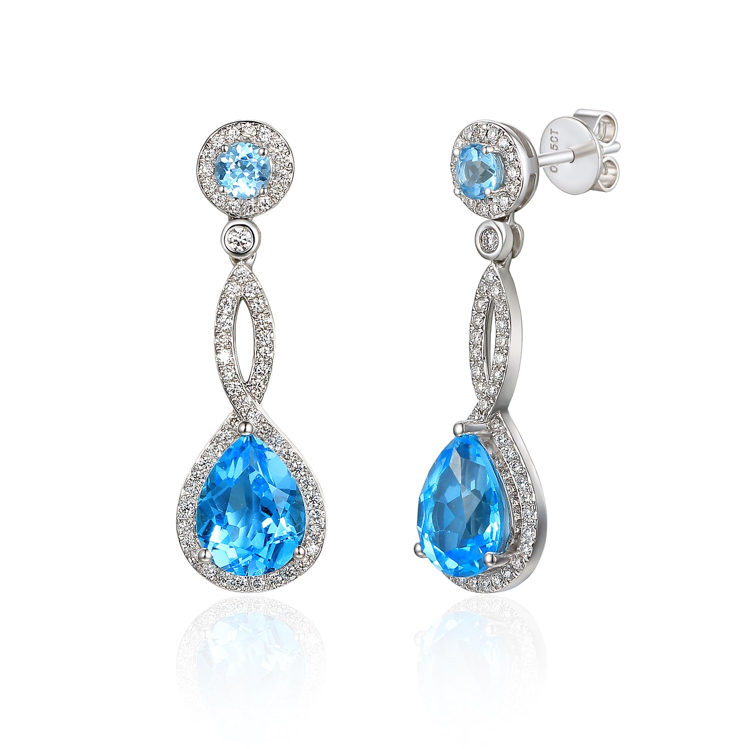 18ct White Gold Blue Topaz and Diamond Twist Drop Earring