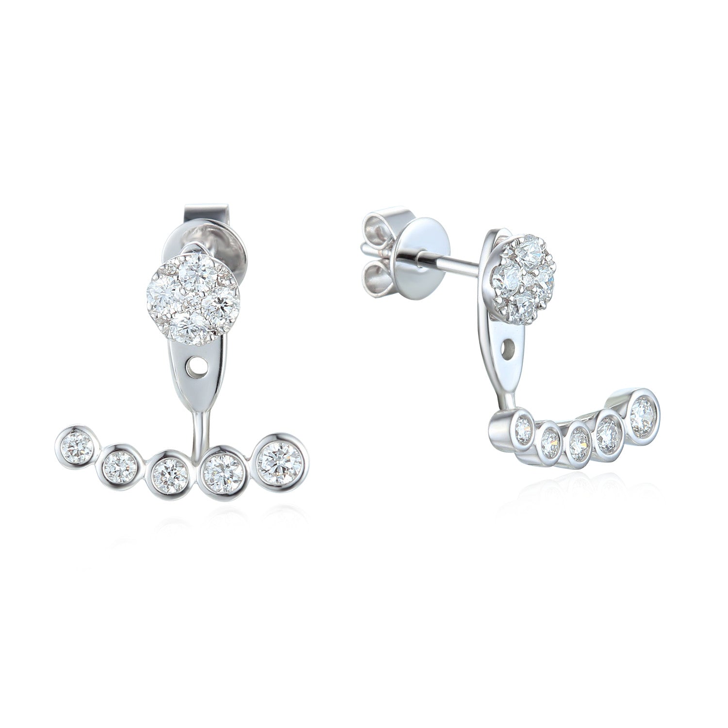 White Gold Graduating Diamond Cluster Ear Jackets