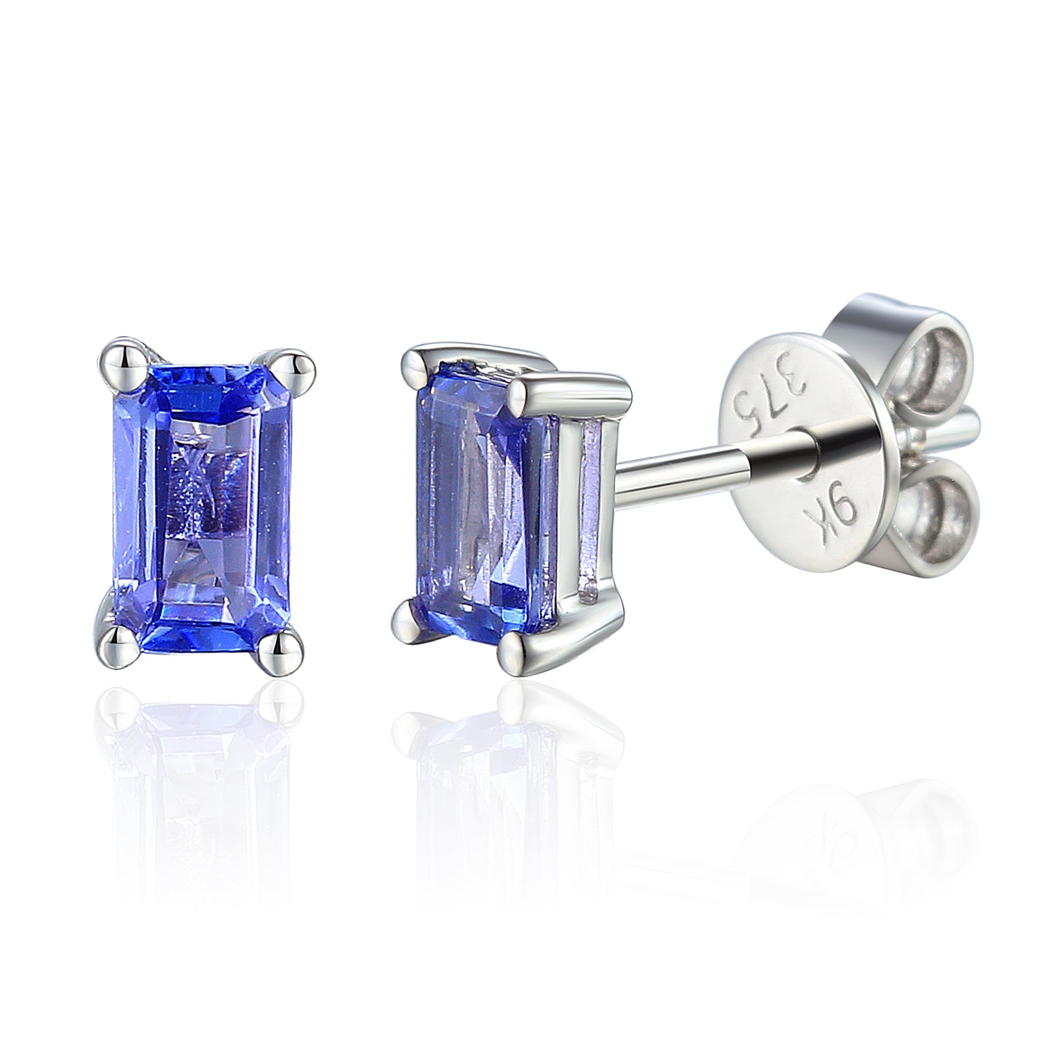 Tanzanite Gemstone White Gold Octagon Stud Earrings