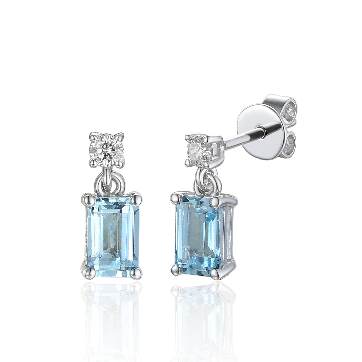 Aqua Octagon and Diamond Drop Earrings